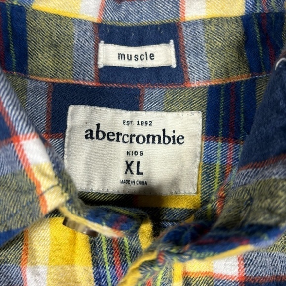 Abercrombie Kids Shirt Boys Extra Large Plaid Flannel Muscle Preppy School Fall - Picture 3 of 4